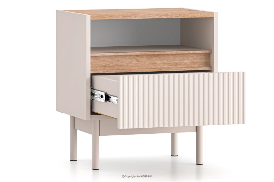 NALIA Eleganter geriffelter Nachttisch creme/eiche Creme/Eiche - Foto 3