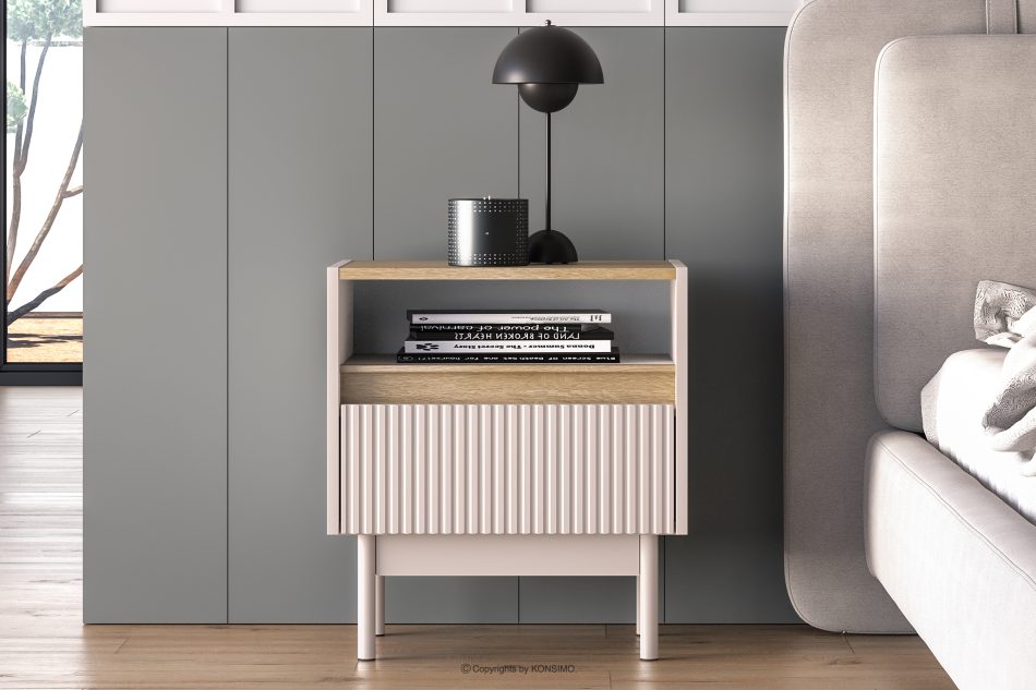 NALIA Eleganter geriffelter Nachttisch creme/eiche Creme/Eiche - Foto 1