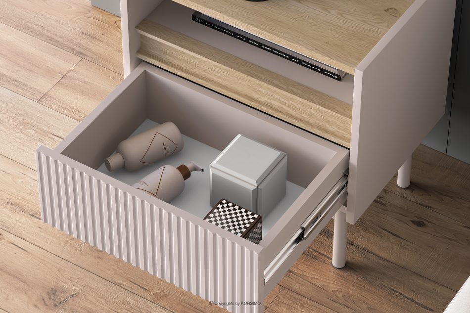 NALIA Eleganter geriffelter Nachttisch creme/eiche Creme/Eiche - Foto 6