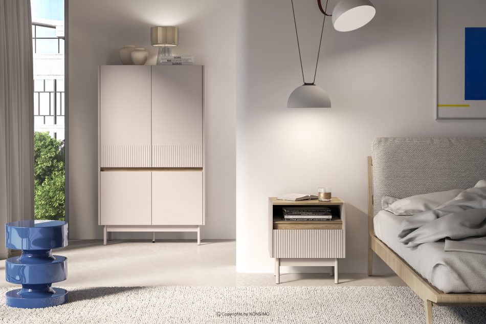 NALIA Eleganter geriffelter Nachttisch creme/eiche Creme/Eiche - Foto 7