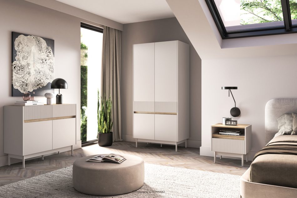 NALIA Eleganter geriffelter Nachttisch creme/eiche Creme/Eiche - Foto 8