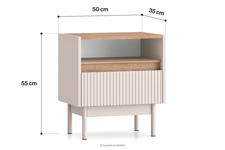 NALIA Eleganter geriffelter Nachttisch creme/eiche Creme/Eiche - Foto 9