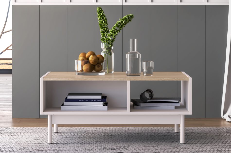 NALIA Eleganter geriffelter Couchtisch creme/eiche Creme/Eiche - Foto 1