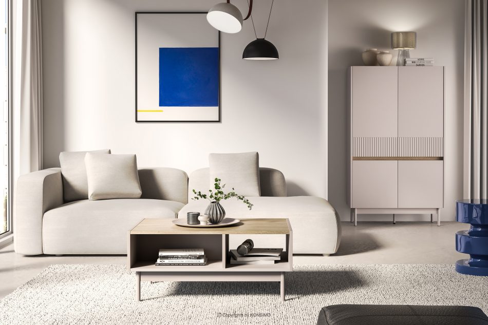 NALIA Eleganter geriffelter Couchtisch creme/eiche Creme/Eiche - Foto 4