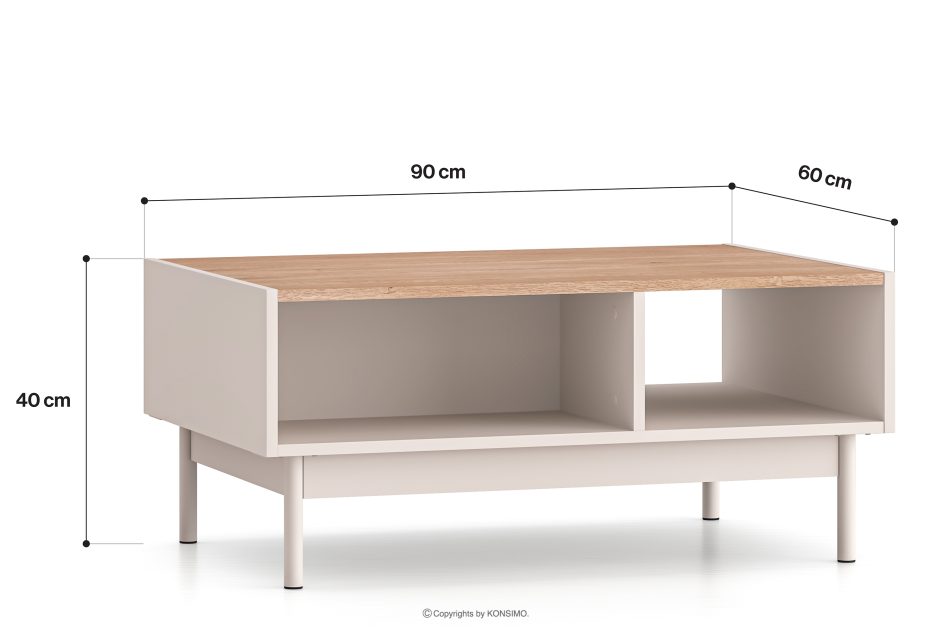 NALIA Eleganter geriffelter Couchtisch creme/eiche Creme/Eiche - Foto 6