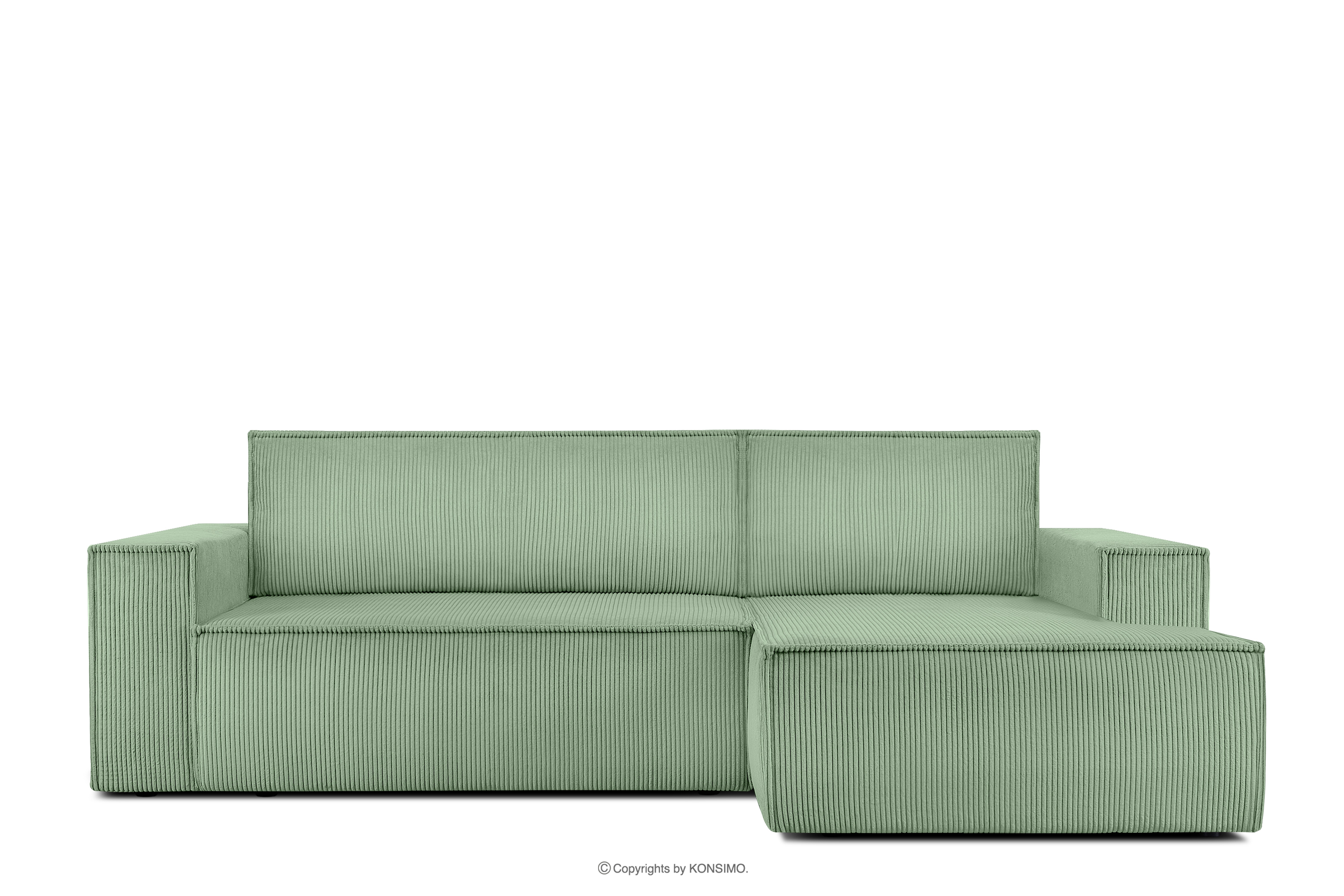 Ausziehbares Ecksofa mit Bettkasten mint Kordstoff rechts