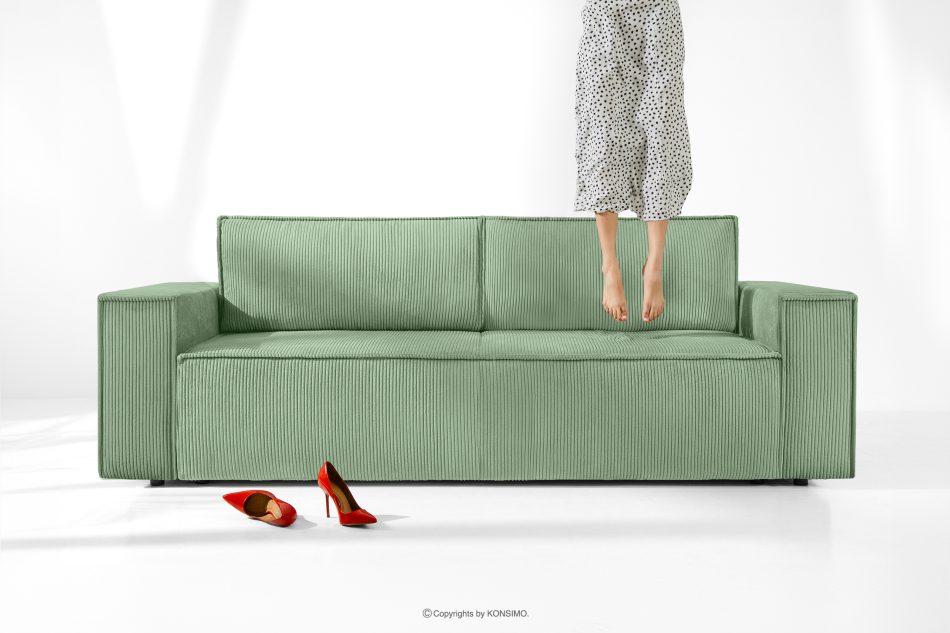 NAPI Ausziehbares Ecksofa mit Bettkasten mint Kordstoff rechts Minze - Foto 1