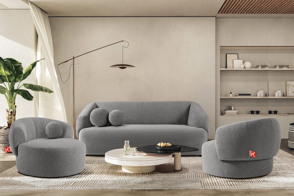 VIRA Sofa Japandi Bouclé-Stoff grau grau - Foto 8