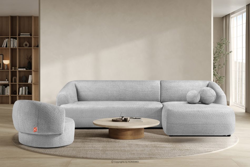 VIRA Ecksofa für das Wohnzimmer Chenille-Stoff rechts grau grau - Foto 8