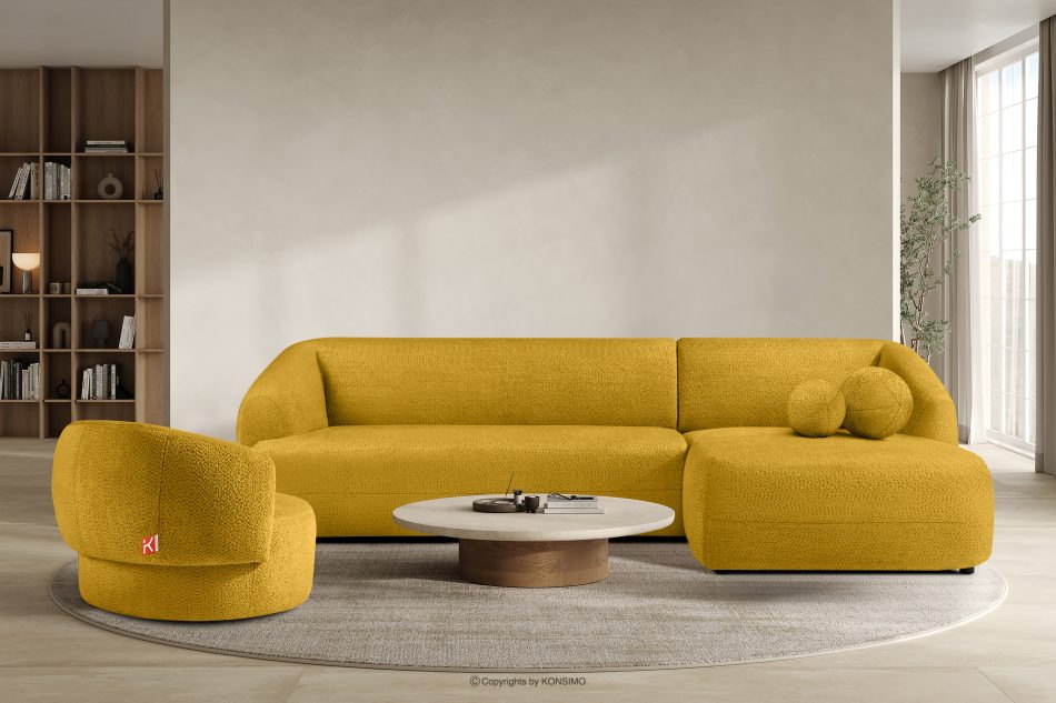 VIRA Ecksofa für das Wohnzimmer Chenille-Stoff rechts gelb gelb - Foto 8