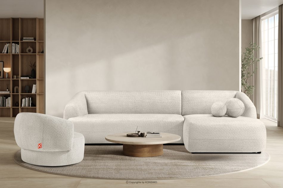 VIRA Ecksofa für das Wohnzimmer Chenille-Stoff rechts weiß weiß - Foto 8