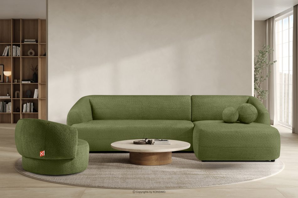 VIRA Ecksofa für das Wohnzimmer Chenille-Stoff rechts oliv oliv - Foto 8