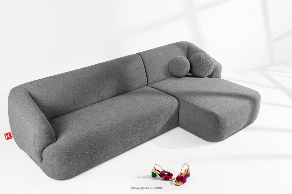 VIRA Ecksofa im Japandi-Stil Bouclé-Stoff rechts grau grau - Foto 1