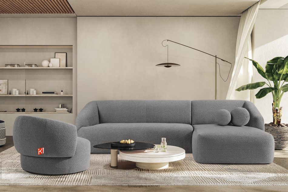 VIRA Ecksofa im Japandi-Stil Bouclé-Stoff rechts grau grau - Foto 8