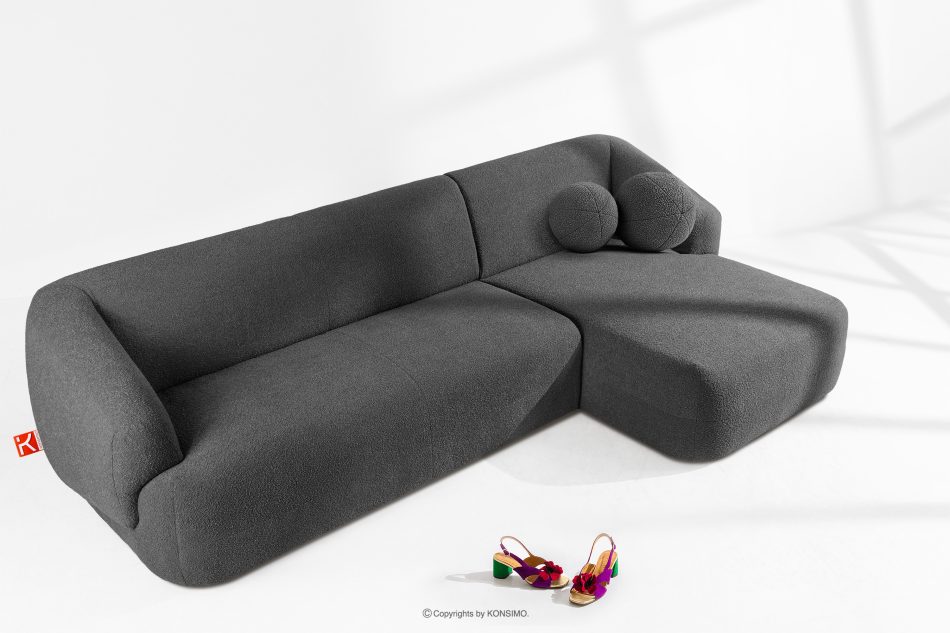 VIRA Ecksofa Boucle im Japandi-Stil rechts dunkelgrau dunkelgrau - Foto 1