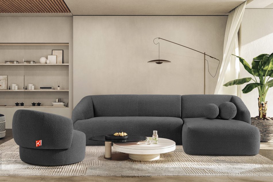 VIRA Ecksofa Boucle im Japandi-Stil rechts dunkelgrau dunkelgrau - Foto 8