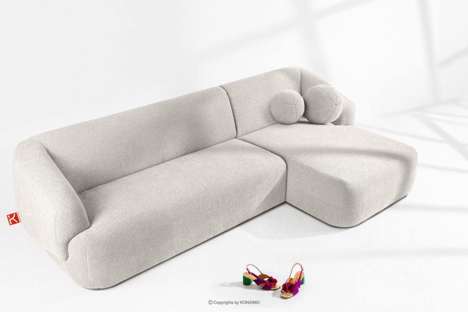 VIRA Ecksofa Japandi Bouclé-Stoff rechts weiß weiß - Foto 1