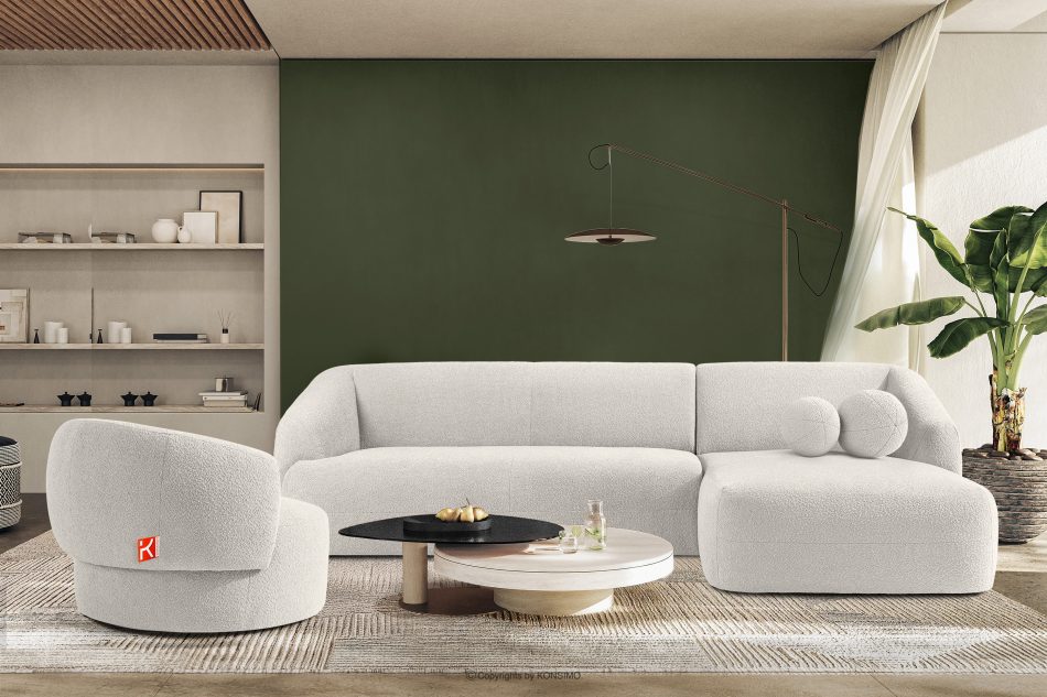 VIRA Ecksofa Japandi Bouclé-Stoff rechts weiß weiß - Foto 8