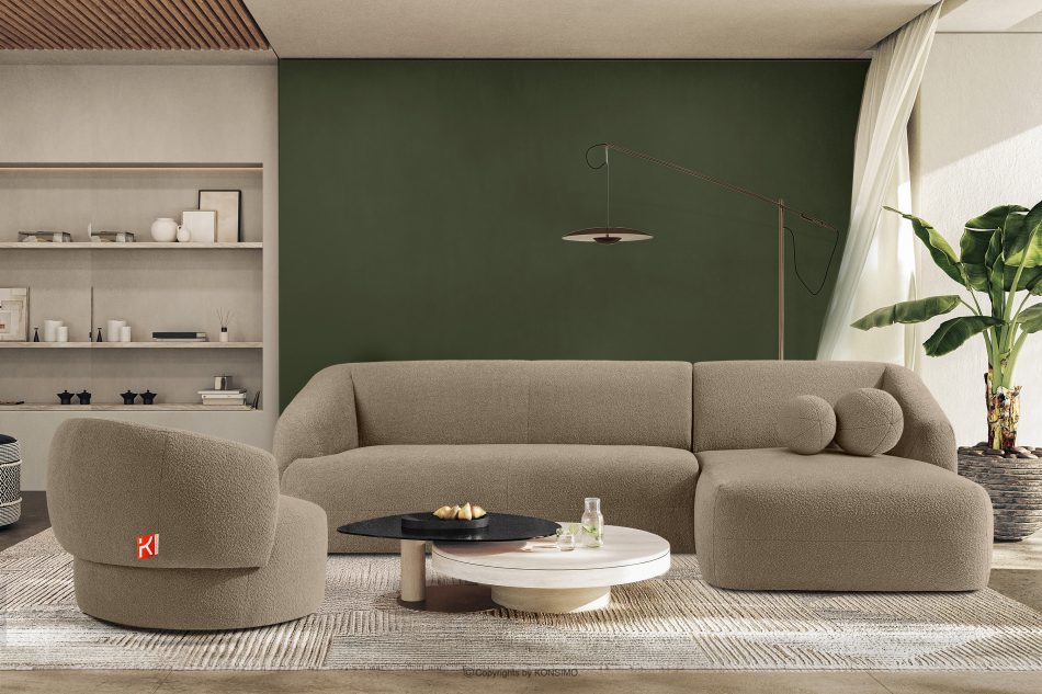 VIRA Ecksofa Japandi Bouclé-Stoff rechts beige beige - Foto 8