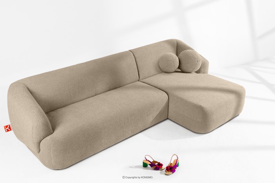 VIRA Ecksofa Japandi Bouclé-Stoff rechts hellbeige hellbeige - Foto 1