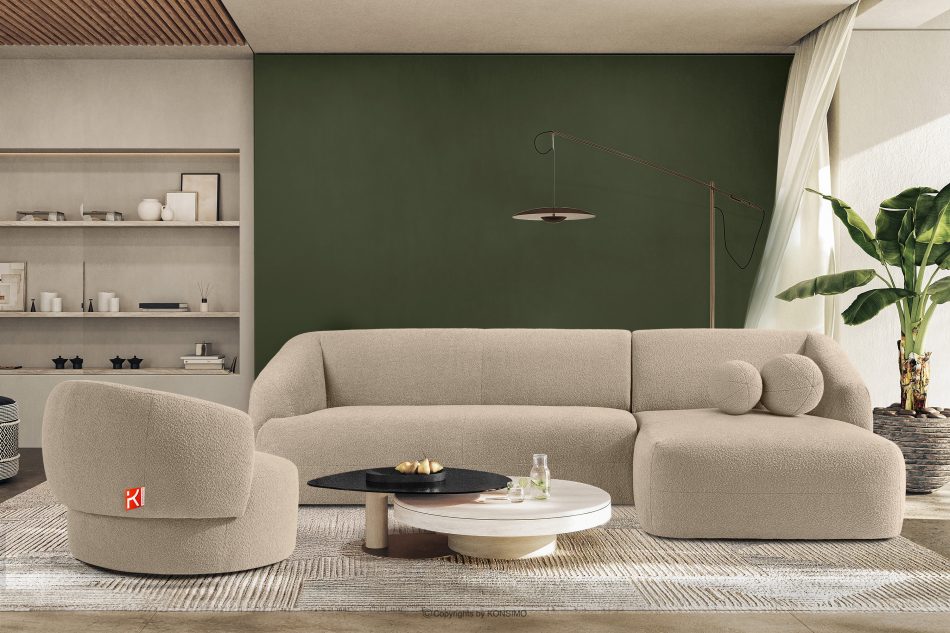 VIRA Ecksofa Japandi Bouclé-Stoff rechts hellbeige hellbeige - Foto 8