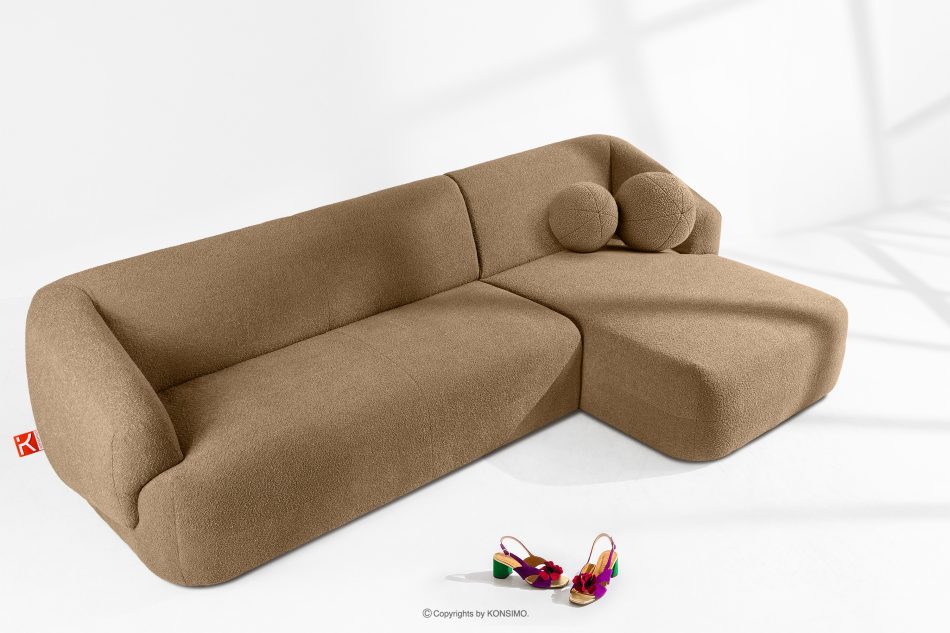 VIRA Ecksofa Bouclé im Japandi-Stil rechts dunkelbeige dunkelbeige - Foto 1