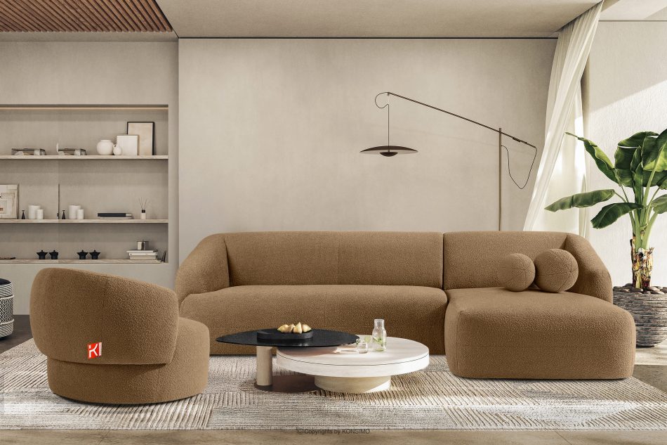 VIRA Ecksofa Bouclé im Japandi-Stil rechts dunkelbeige dunkelbeige - Foto 8