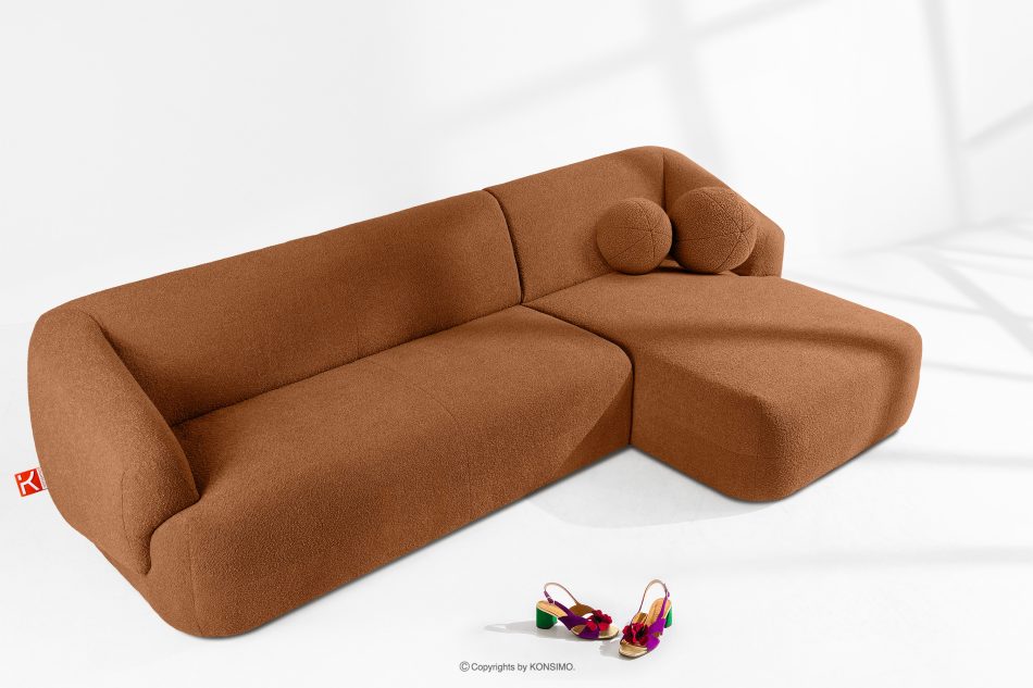 VIRA Ecksofa Bouclé im Japandi-Stil rechts rot rot - Foto 1