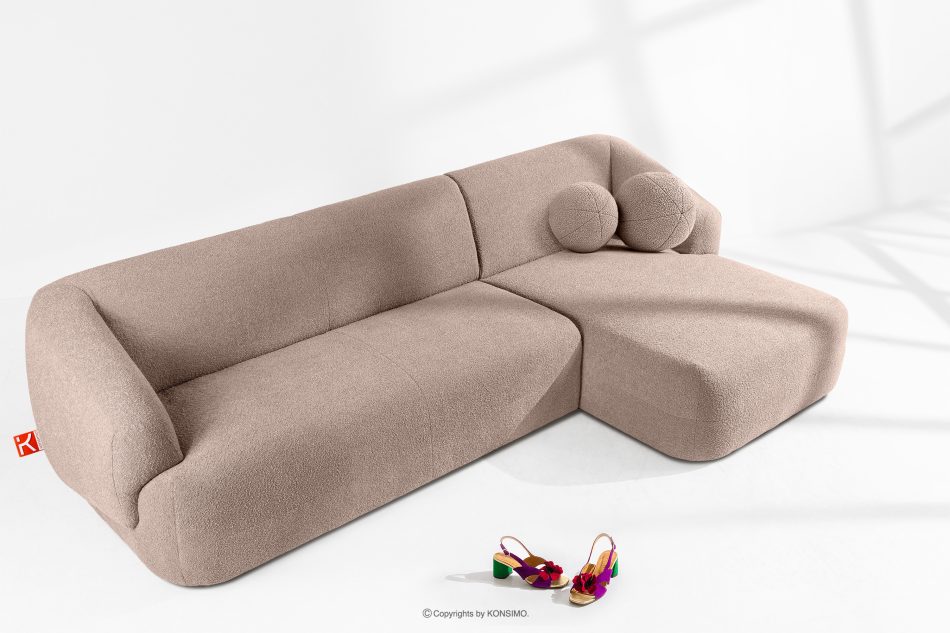 VIRA Ecksofa Japandi Bouclé-Stoff rechts rosa rosa - Foto 1