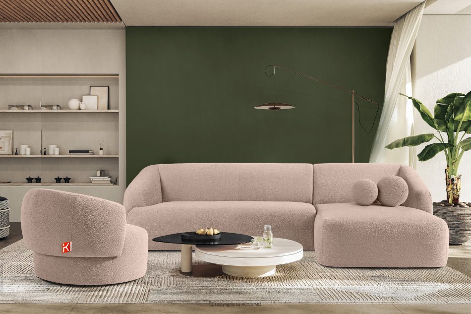 VIRA Ecksofa Japandi Bouclé-Stoff rechts rosa rosa - Foto 8