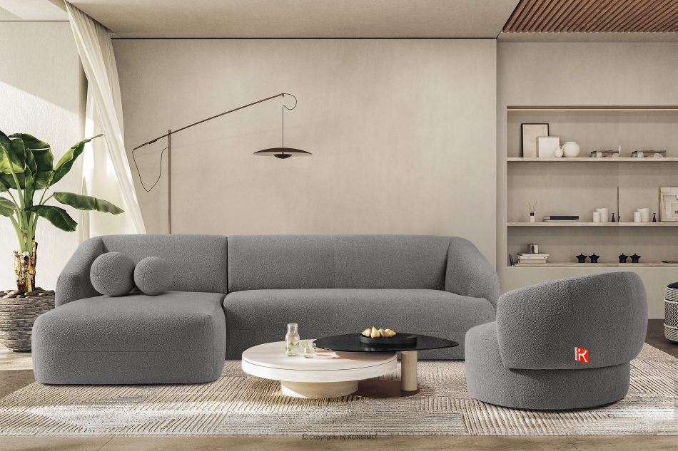 VIRA Ecksofa Japandi Bouclé-Stoff links grau grau - Foto 8