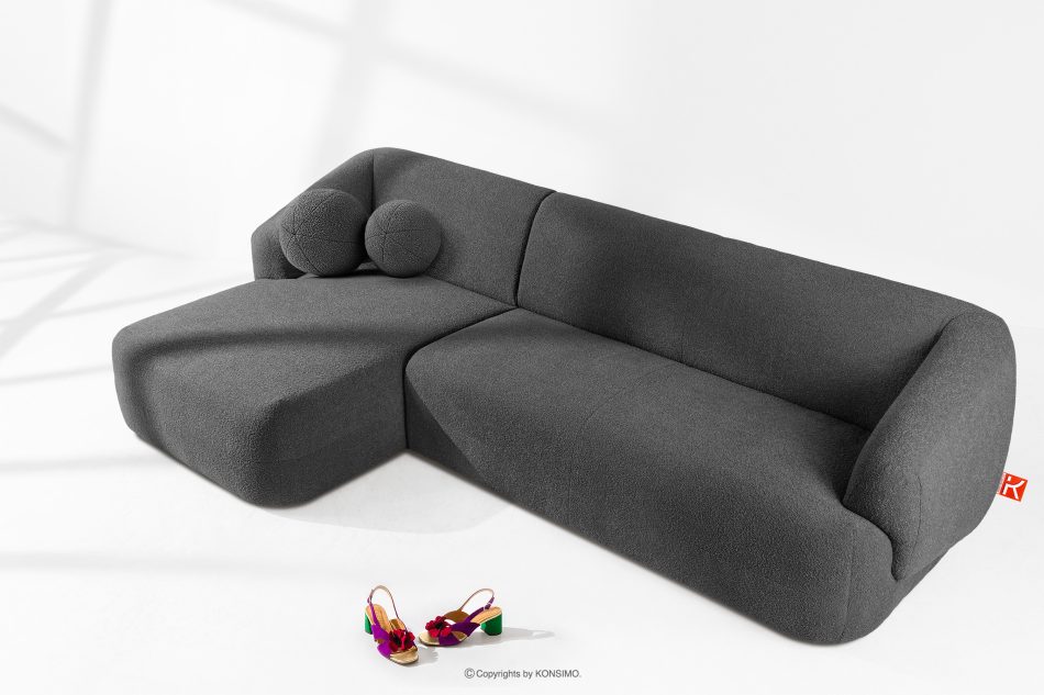 VIRA Ecksofa Boucle im Japandi-Stil links dunkelgrau dunkelgrau - Foto 1