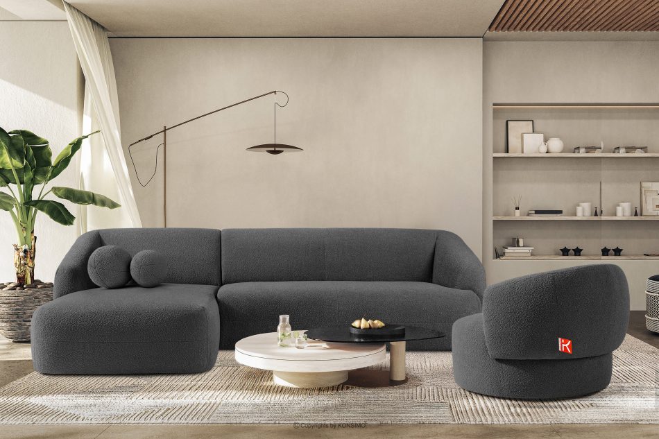 VIRA Ecksofa Boucle im Japandi-Stil links dunkelgrau dunkelgrau - Foto 8