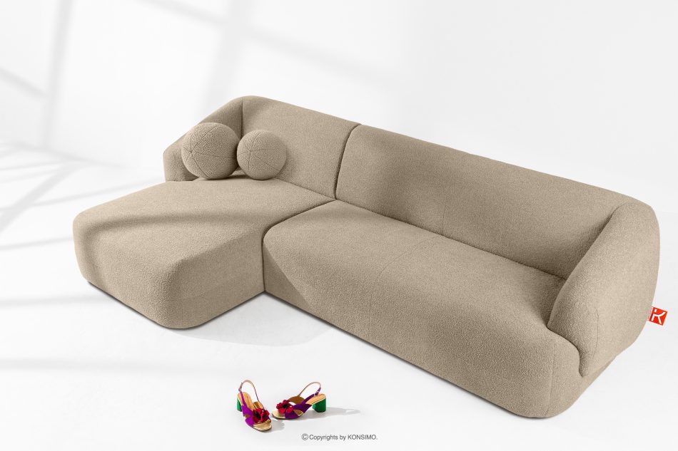 VIRA Ecksofa Japandi Bouclé-Stoff links hellbeige hellbeige - Foto 1