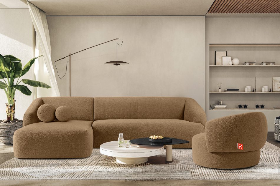 VIRA Ecksofa Bouclé im Japandi-Stil links dunkelbeige dunkelbeige - Foto 8