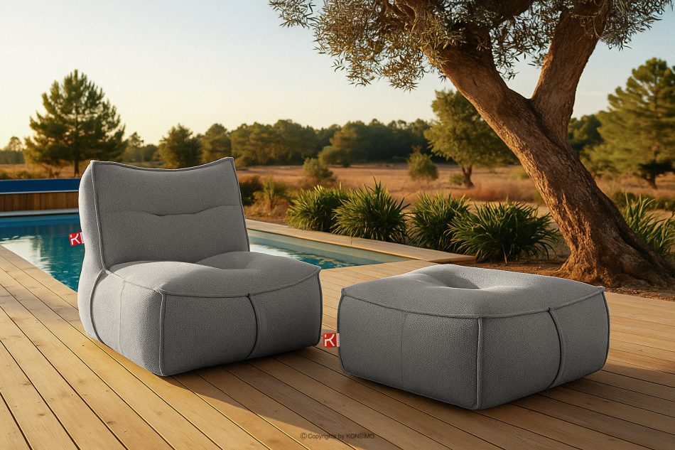 LOVIA Bequemer Sitzhocker für den Garten aus gewebtem Outdoor-Stoff, schwarz/weiß schwarz/weiß - Foto 12