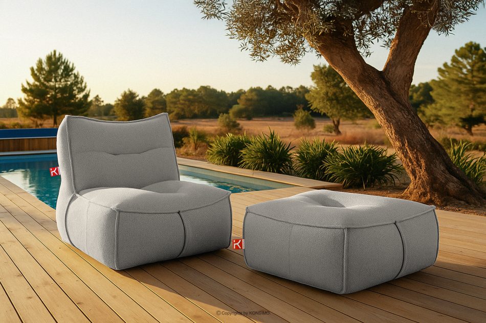 LOVIA Weicher Sitzhocker für den Garten aus gewebtem Outdoor-Stoff, dunkelgrau/weiß dunkelgrau/weiß - Foto 12