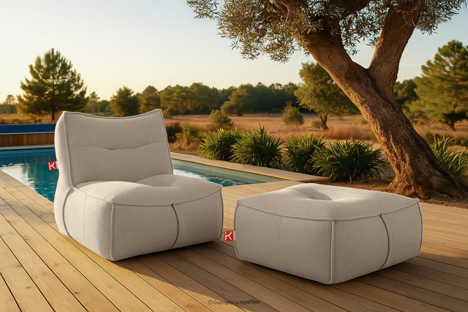 LOVIA Weicher Sitzhocker für den Garten aus gewebtem Outdoor-Stoff, dunkelbeige/weiß dunkelbeige/weiß - Foto 12