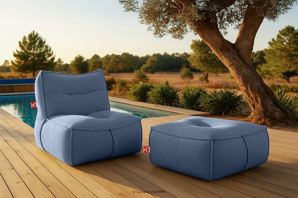 LOVIA Bequemer Sitzhocker für den Garten aus gewebtem Outdoor-Stoff, marineblau/weiß marineblau/weiß - Foto 12