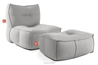 Weicher Gartensessel und Sitzhocker aus Outdoor-Gewebestoff dunkelgrau/weiß
