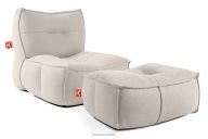Weicher Gartensessel und Sitzhocker aus Outdoor-Gewebestoff dunkelbeige/weiß