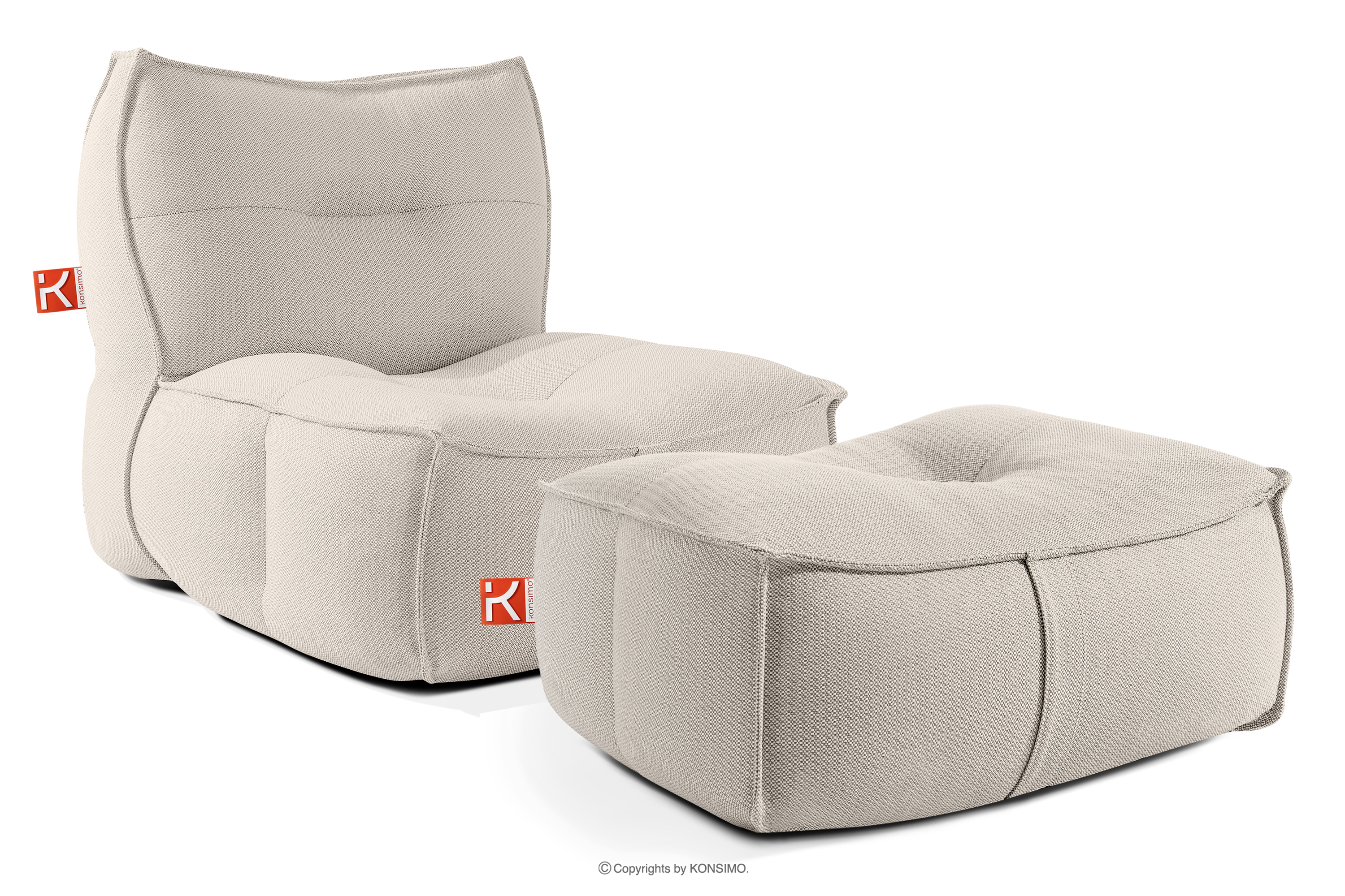Weicher Gartensessel und Sitzhocker aus Outdoor-Gewebestoff dunkelbeige/weiß LOVIA