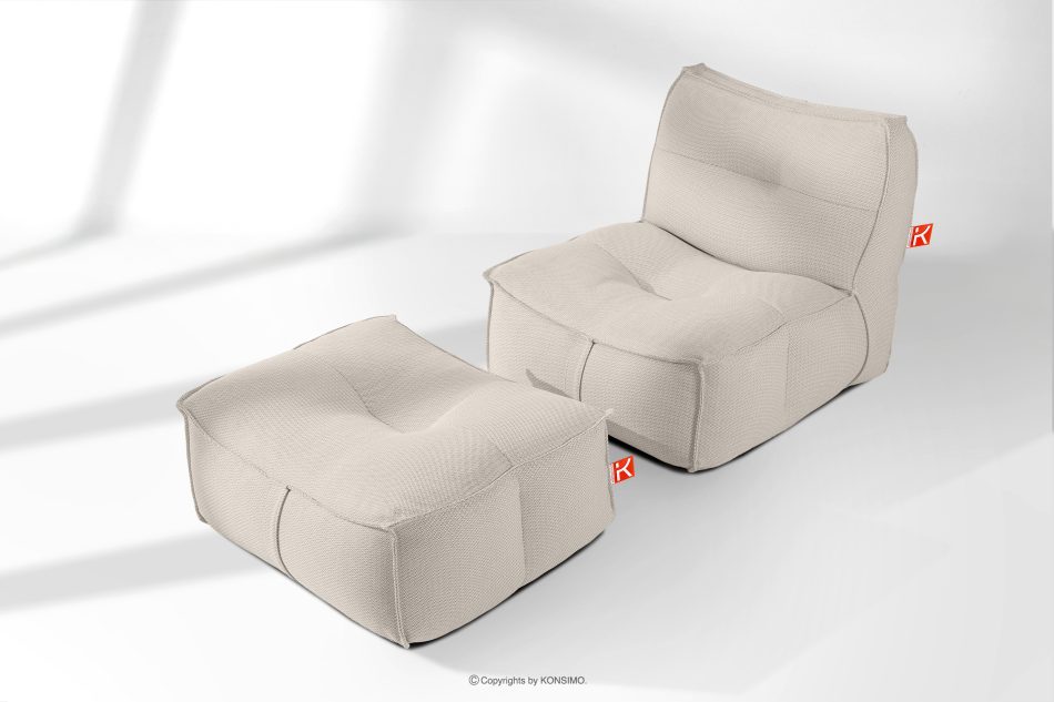 LOVIA Weicher Gartensessel und Sitzhocker aus Outdoor-Gewebestoff dunkelbeige/weiß dunkelbeige/weiß - Foto 1