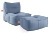 LOVIA Bequemer Gartensessel und Sitzhocker aus Gewebestoff für den Außenbereich marineblau/weiß marineblau/weiß - Foto 1