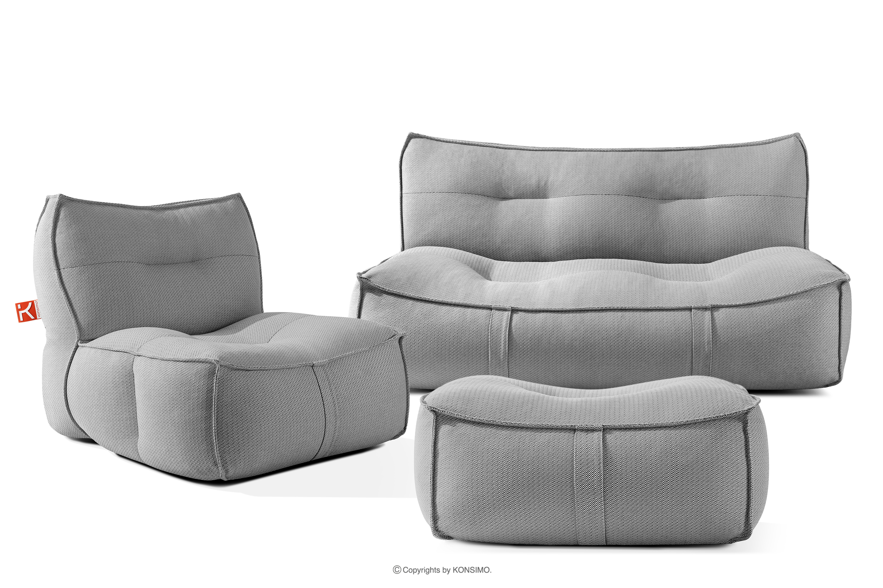 Gartenmöbel-Set Sofa, Sessel, Sitzhocker aus Outdoor-Gewebestoff schwarz/weiß