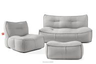 Gartenmöbel-Set Sessel, Sofa und Sitzhocker aus Outdoor-Gewebestoff dunkelgrau/weiß