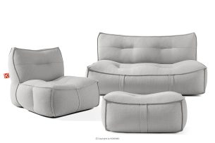 LOVIA, https://konsimo.de/kollektion/lovia/ Gartenmöbel-Set Sessel, Sofa und Sitzhocker aus Outdoor-Gewebestoff dunkelgrau/weiß dunkelgrau/weiß - Foto