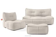 Gartenmöbel-Set Sessel, Sofa und Sitzhocker aus Outdoor-Gewebestoff dunkelbeige/weiß