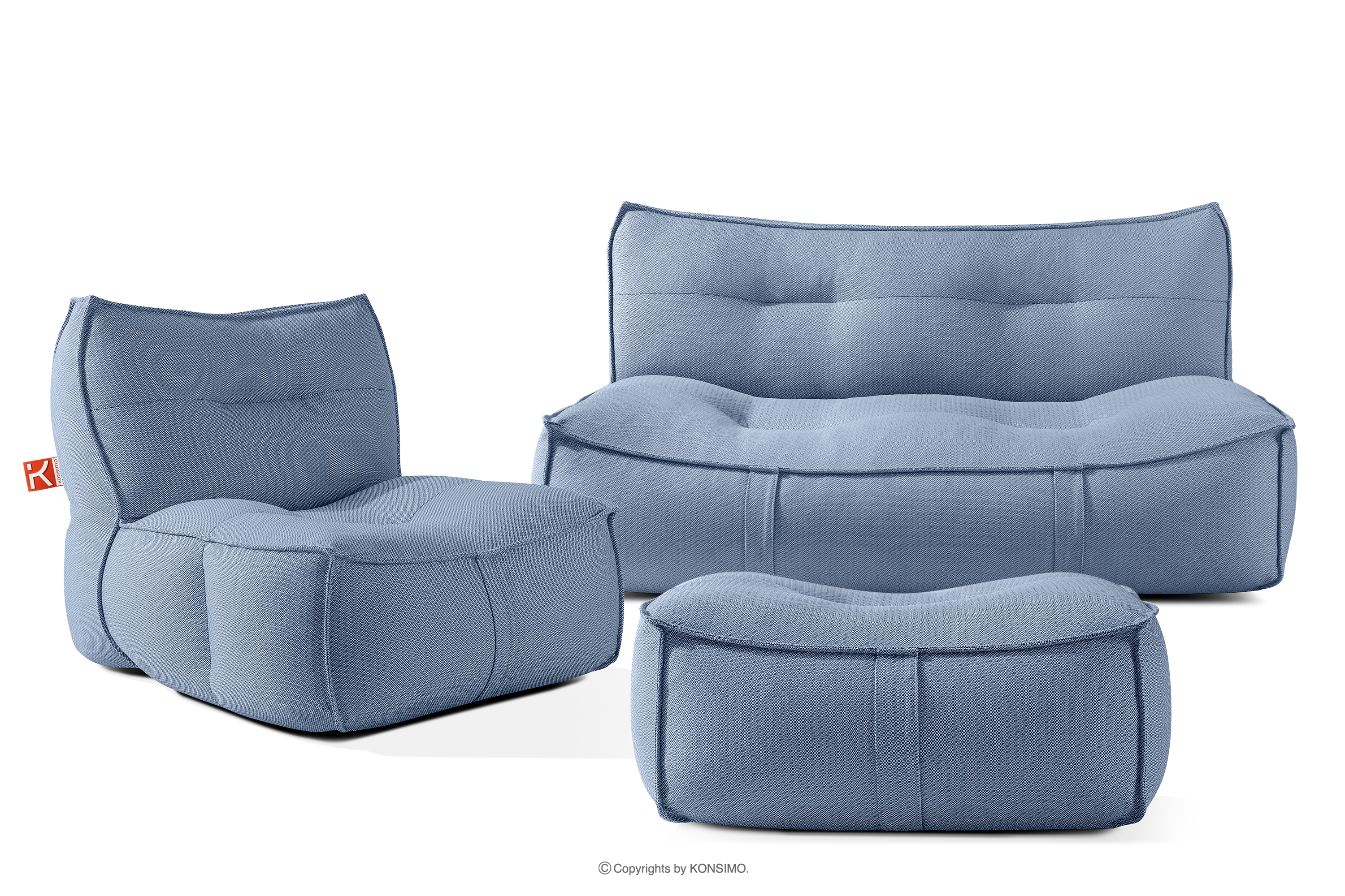 Gartenmöbel-Set Sofa, Sessel, Sitzhocker aus Outdoor-Gewebestoff marineblau/weiß