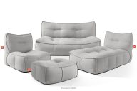 Gartenmöbel-Set Sofa Sessel Chaiselongue Sitzhocker Gewebestoff Outdoor dunkelgrau/weiß